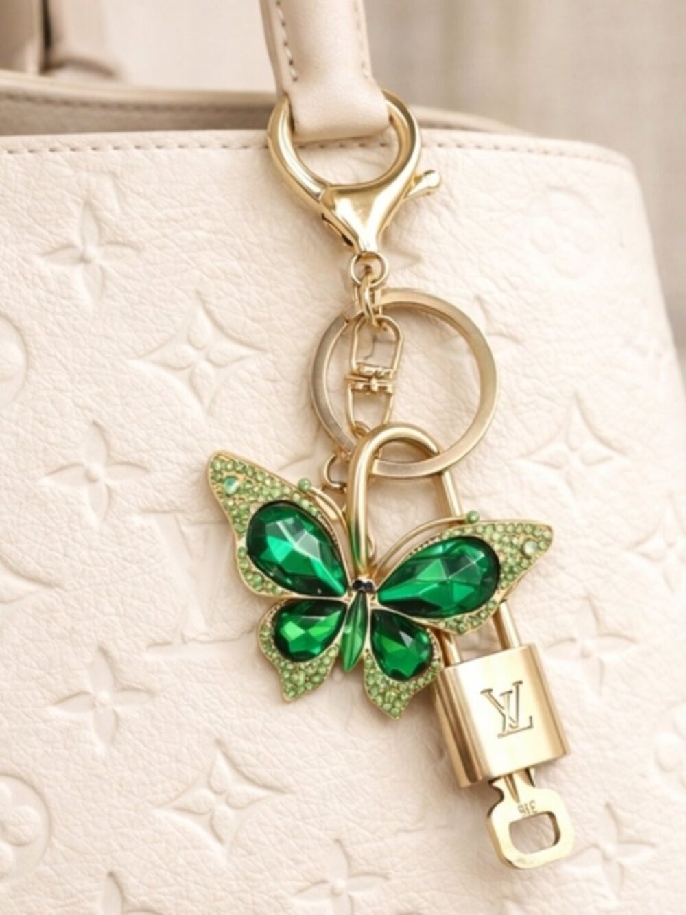 Louis Vuitton Gold Lock 🔒 Authentic LV Key + Unbranded Butterfly Bag Charm - Picture 1 of 8